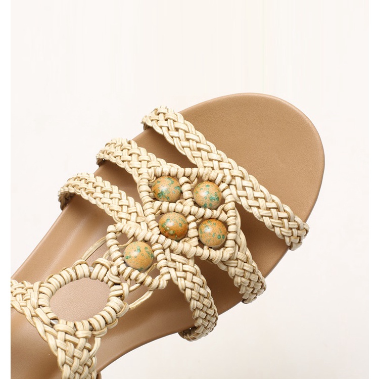 Sandal đế xuồng quai đan giả cói thời trang, gót 5cm