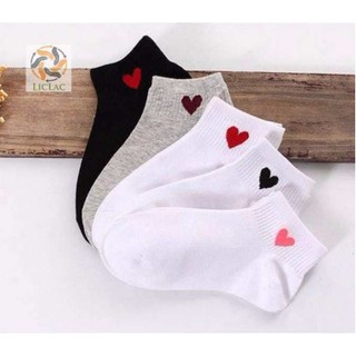 Set 5 Đôi Tất Nữ Cổ Ngắn Hình Trái Tim, Vớ Nữ Hình Trái Tim Cổ Ngắn