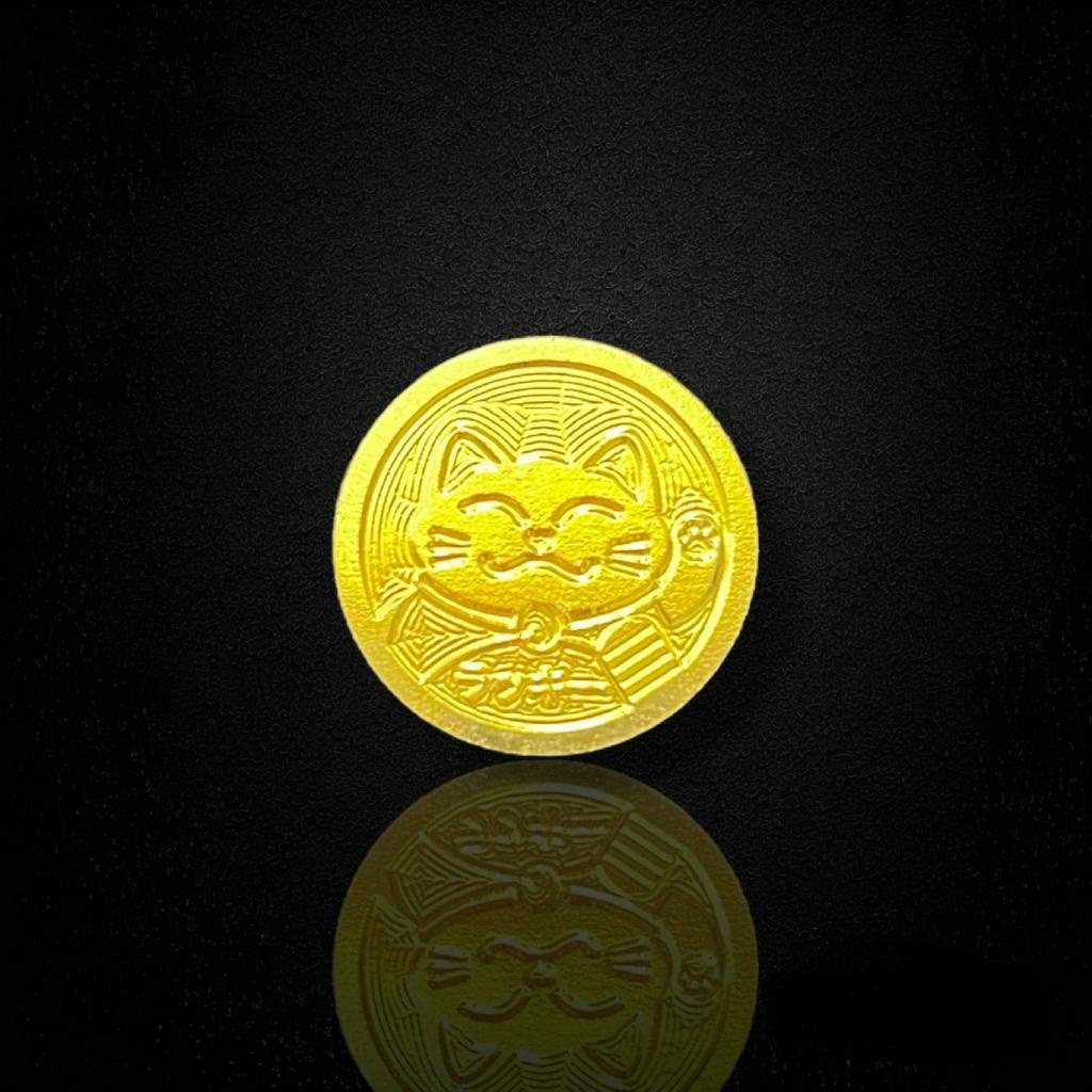 Tem titan mèo thần tài màu vàng miếng điện phân