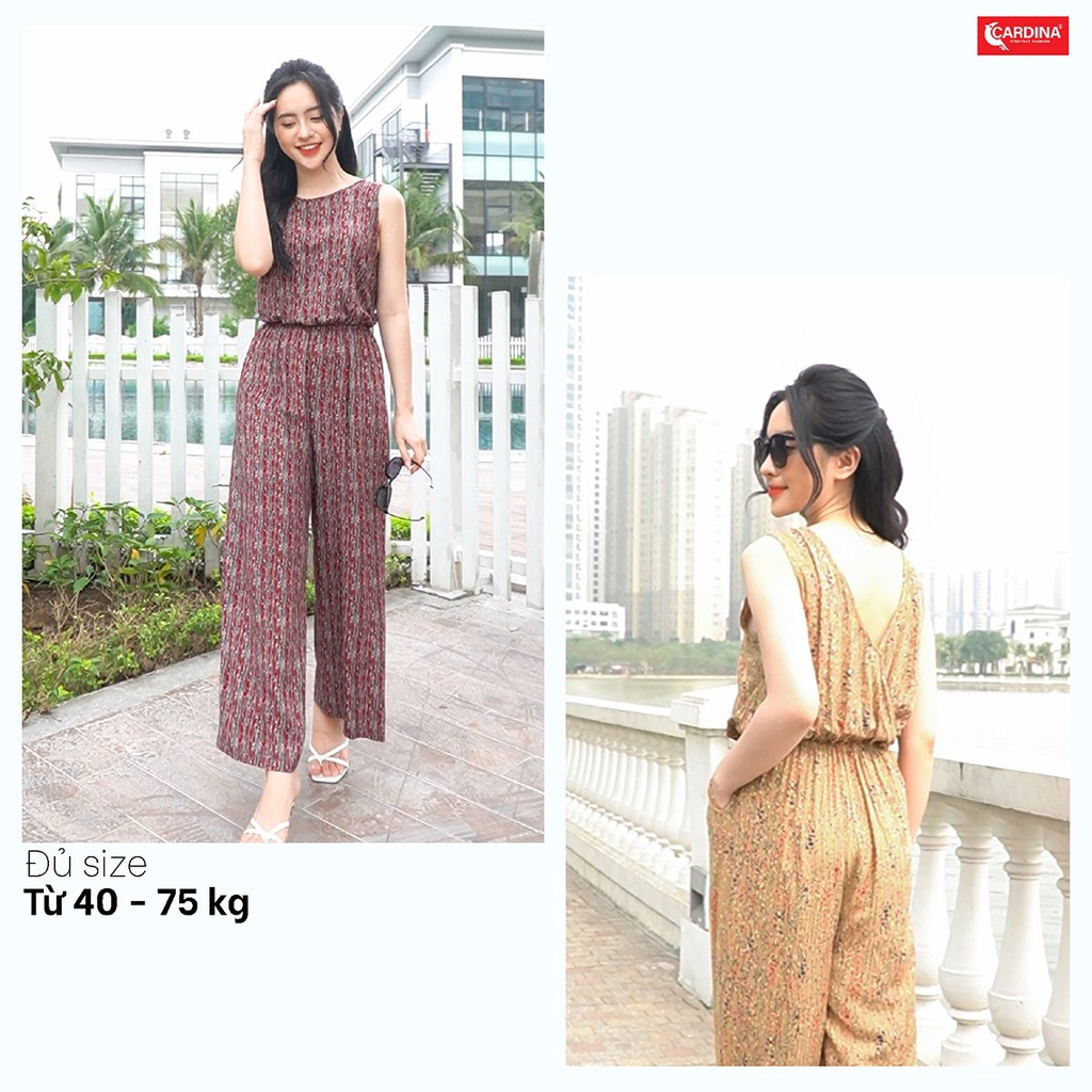 Đồ Bộ Nữ 𝐂𝐀𝐑𝐃𝐈𝐍𝐀 Chất Lanh Tre Cao Cấp Jumpsuit Áo Sát Nách Liền Quần Họa Tiết 2JL25