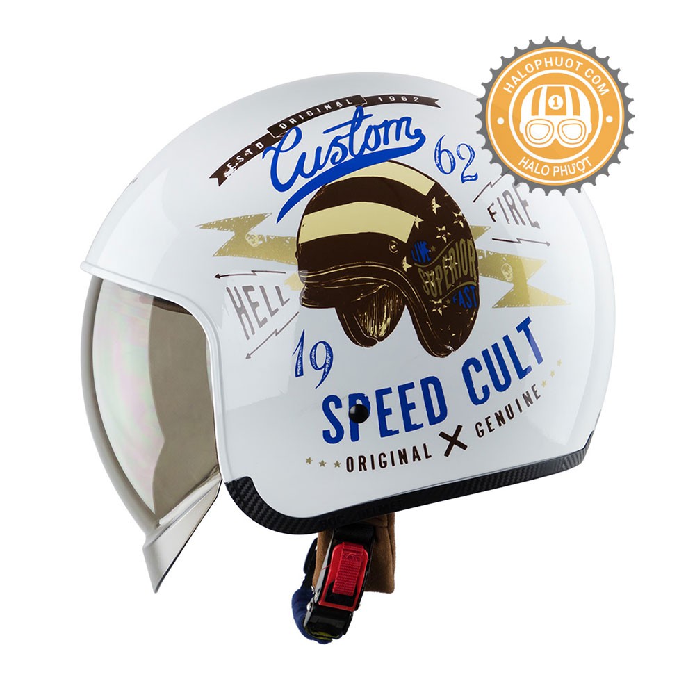 Nón bảo hiểm 3/4 kính âm Royal M139 Trắng tem V9 (tặng balo rút)