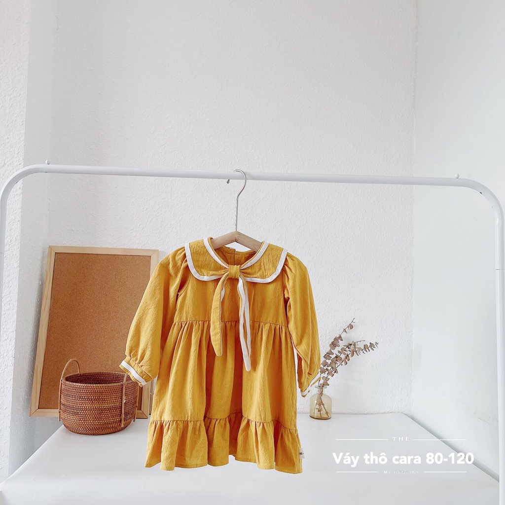 Váy thu dài tay thô cara cổ sen buộc tai dài cho bé gái 1-5 tuổi (Mã 250605)