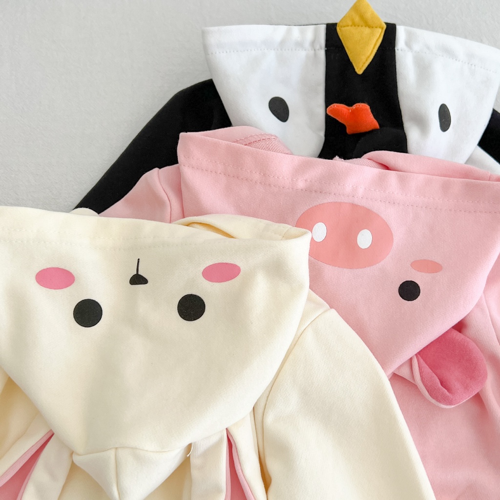 Áo Khoác Cotton Tay Dài Có Nón In Họa Tiết Hoạt Hình Đáng Yêu Dành Cho Bé Trai Gái 2307