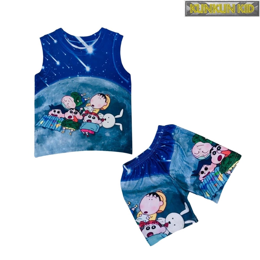 Bộ sát nách bé trai hình ba cusin Kunkun Kid BL158, quần áo trẻ em chất thun lạnh