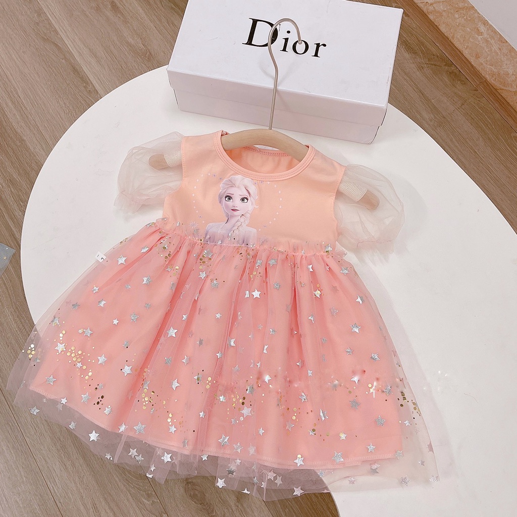 Váy cho bé gái, đầm công chúa elsa ngắn tay cotton phối ren siêu đẹp cho bé đi học, đi chơi BAPNGO Kids size 10 đến 22kg