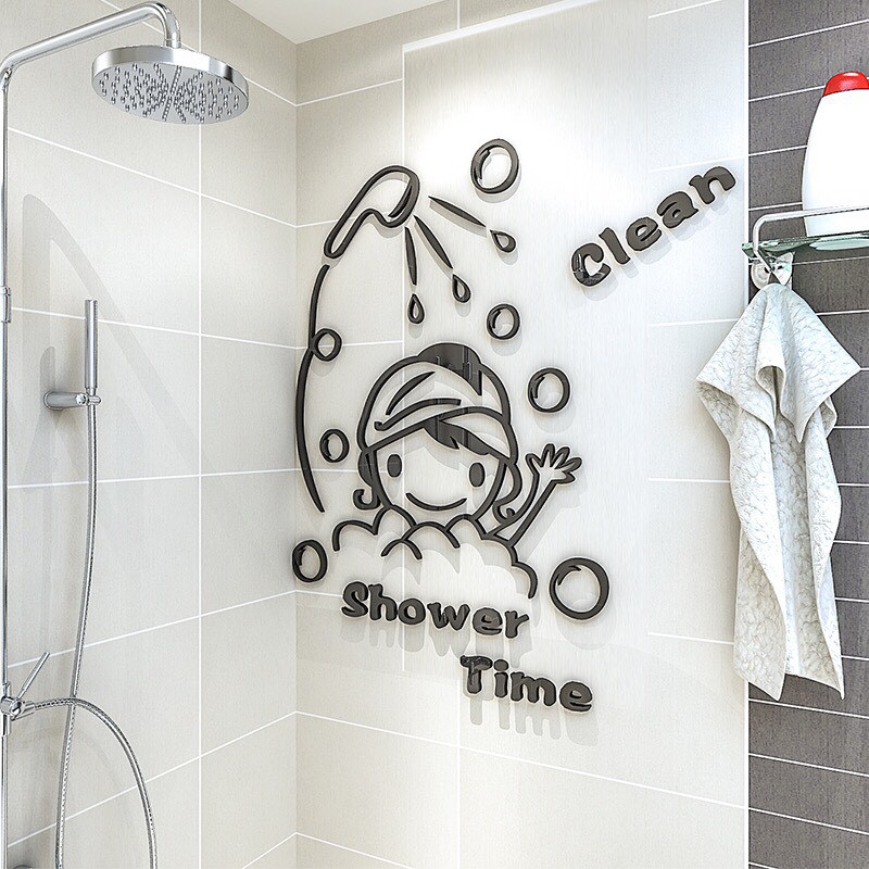 Tranh dán tường mica 3d nhà tắm đen dán phòng bath room