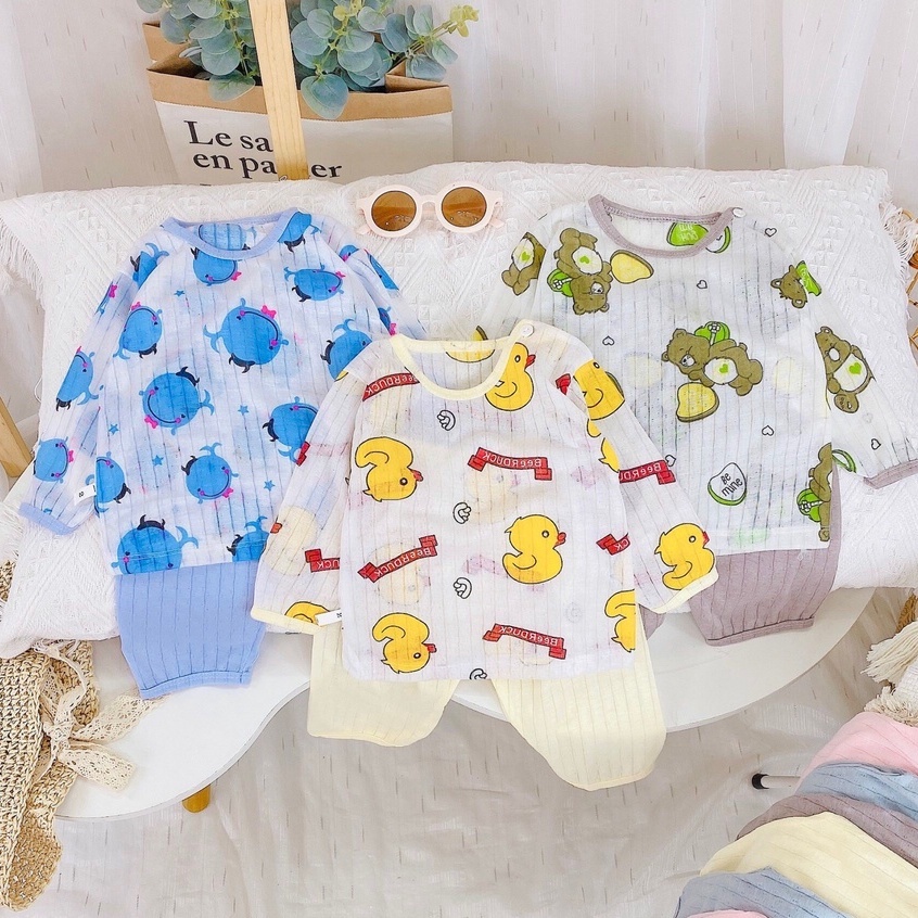 Quần áo trẻ em thu đông. SET 5 BỘ DÀI TAY chất giấy xốp mỏng nhẹ, thoáng mát cho bé từ 4k-15kg Sally BabySL0028