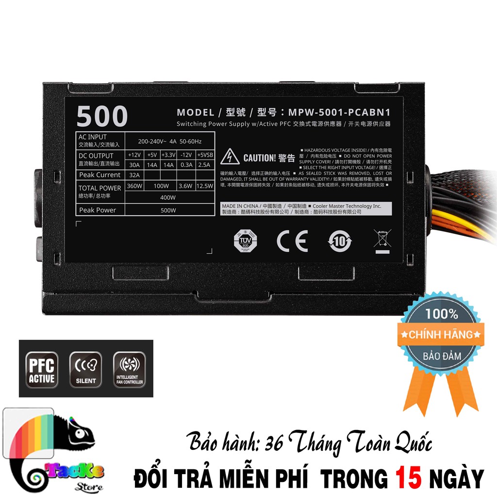 Nguồn máy tính Cooler Master Elite V3 PC500 230V Box I PSU CoolerMasster Elite P500 230V - V3 Box - MPW-5001-PCABN1