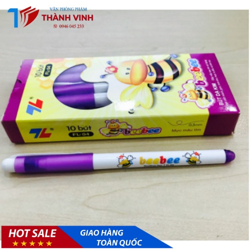 Bút beebee FL04 mực tím có hình con ong vàng ( 10 chiếc / hộp ) nguồn hàng Việt Nam chính hãng, Bút học sinh