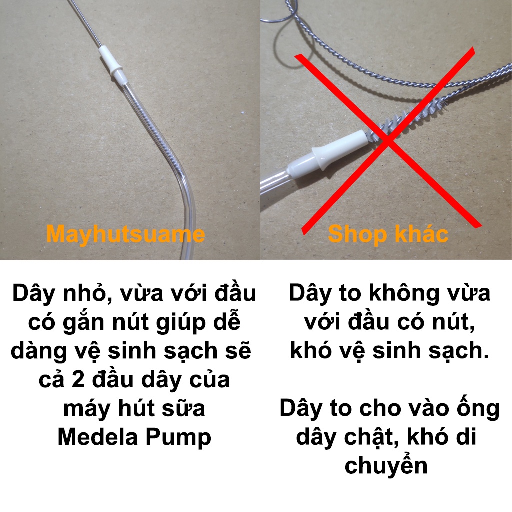 Dây cọ vệ sinh dây máy hút sữa - loại nhỏ vừa với đầu có nút dây - phù hợp với tất cả các dây máy hút sữa