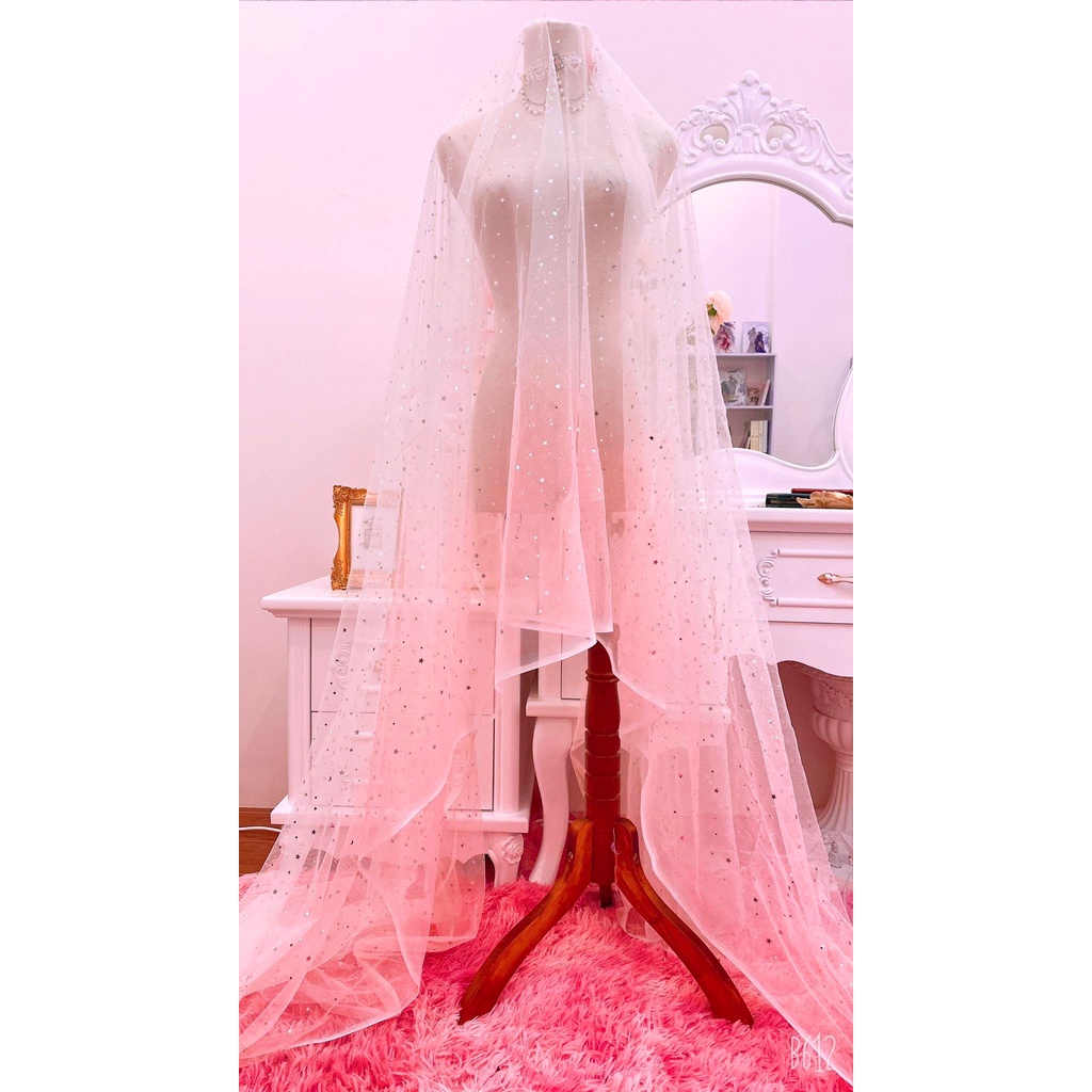 Vải lưới đính trăng sao lấp lánh ombre loang màu