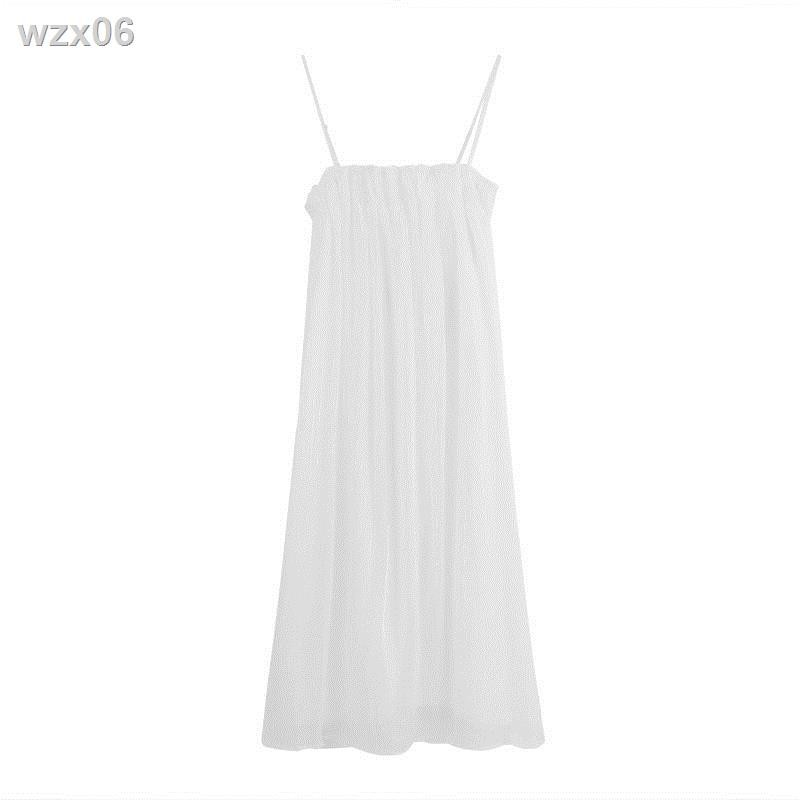 Váy dây treo màu trắng nữ mùa hè 2021 mới của Pháp retro thích hợp tình yêu đầu tiên tính khí dài đến gối