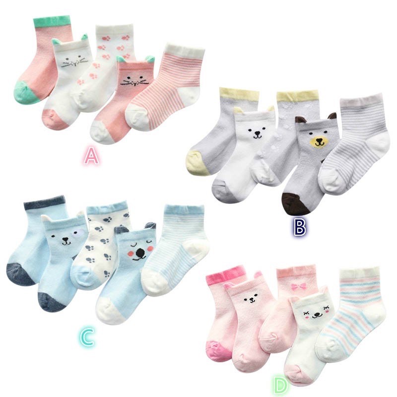 Sét 5 đôi tất cotton hàng quảng châu -CAO CẤP chất dày dặn-cho bé từ 0-6 tuổi (T27)