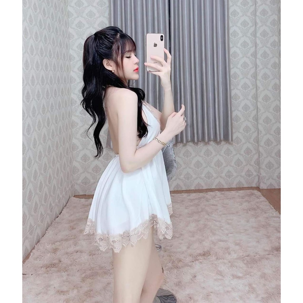 Váy ngủ sexy ❣️FREE SHIP❣️ Đầm ngủ sexy váy yếm kèm quần vải vatin <60kg cao cấp | BigBuy360 - bigbuy360.vn
