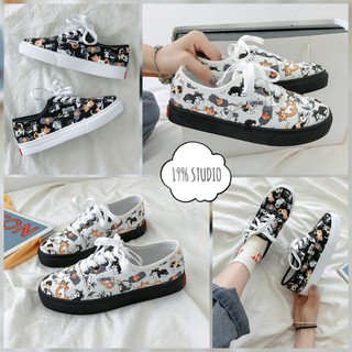 ORDER Giày slip on họa tiết những chú mèo hai màu đen trắng có ảnh thật