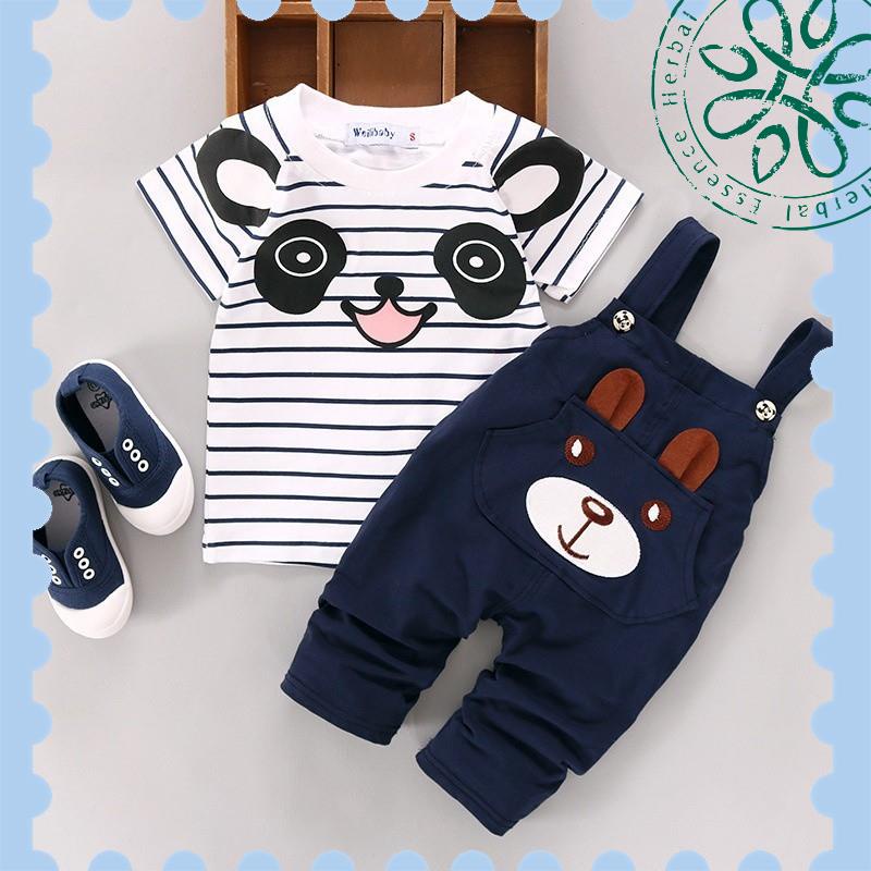 Set áo thun kẻ sọc + quần yếm đáng yêu cho bé