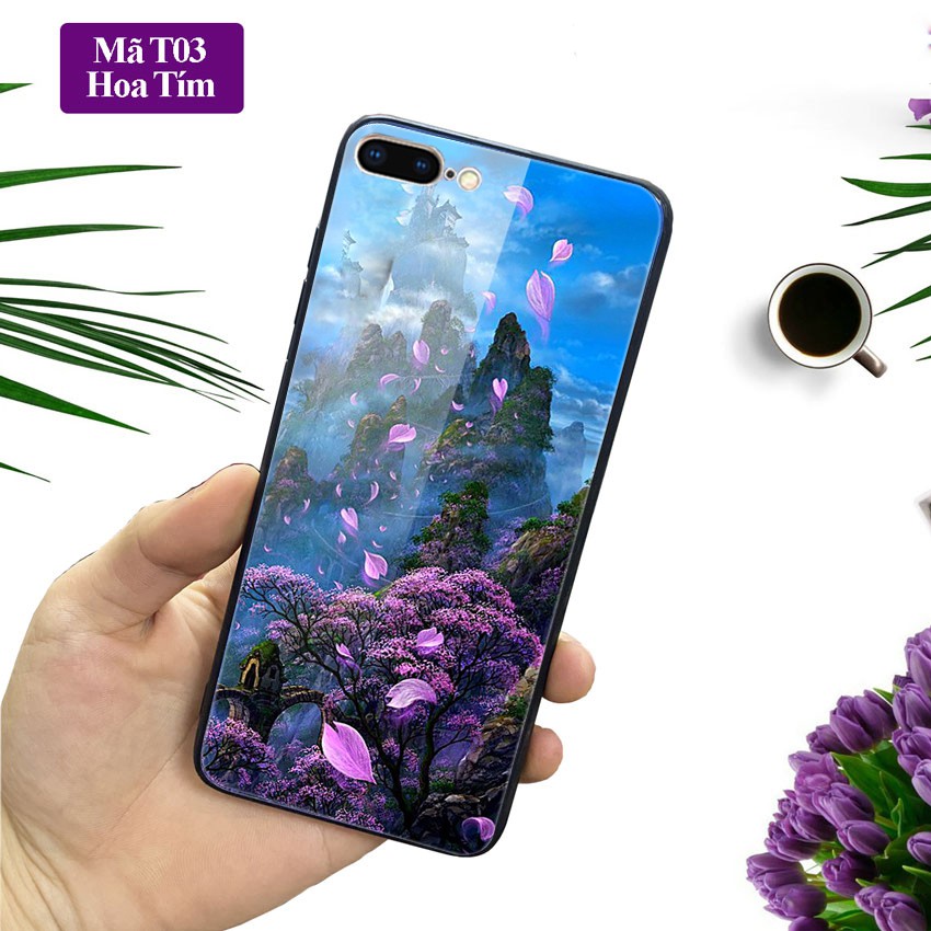 Ốp lưng iphone 7 plus - 8 plus, ốp lưng mặt kính iphone 7plus in hoa 3D sang trọng, độc lạ