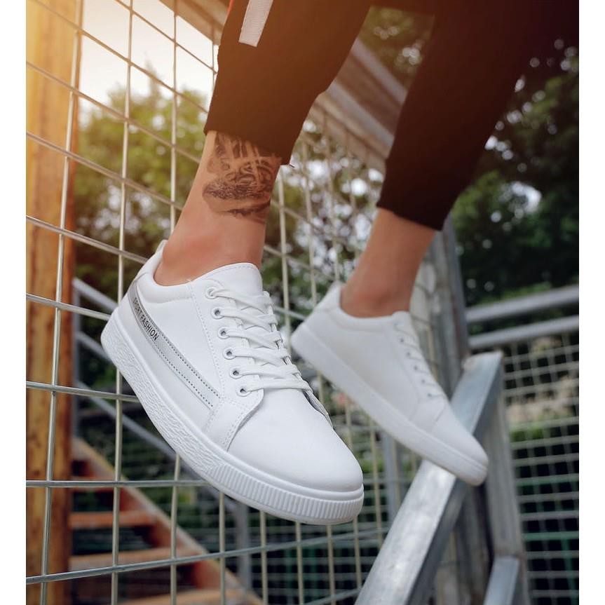 👣 [KHUYẾN MẠI] Giày Thể Thao Sneaker Da Nam X4 SPORT FASHION ( TRẮNG KẺ XÁM  ) Hot Trend FULL BOX 👣