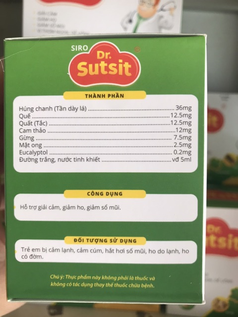 Siro Dr.Sutsit giảm ho, sổ mũi, cảm. Thơm ngon dễ uống. (Hộp 30 gói x 5ml)