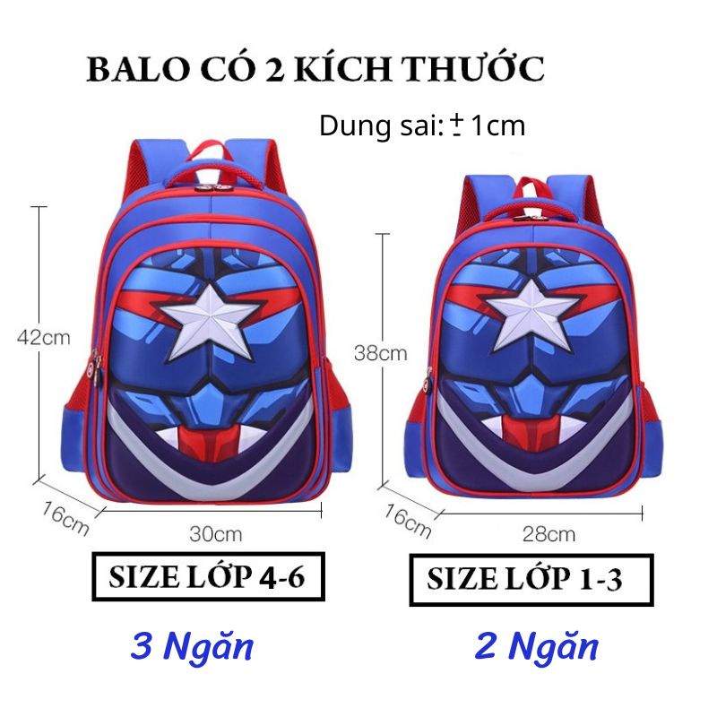 Balo cho bé trai tiểu học từ lớp 1 đến lớp 5 hình siêu nhân 3D chống nước, va đập KDB18