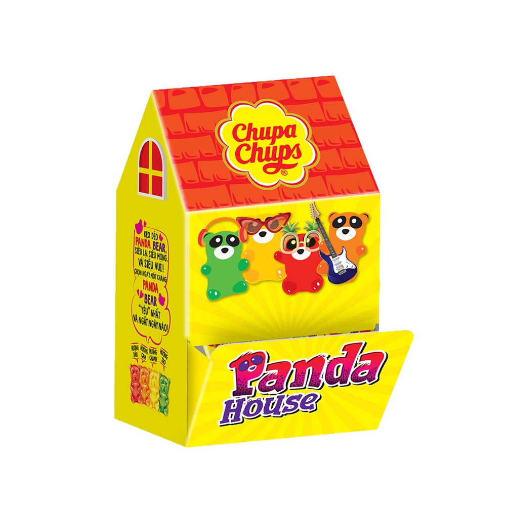 Kẹo dẻo Chupa Chups Panda House gồm 10 gói kẹo dẻo vị Cola và 10 gói kẹo dẻo vị Panda