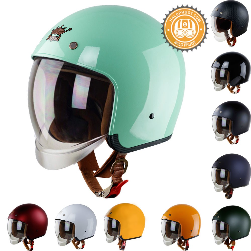 Nón bảo hiểm 3/4 kính âm Royal M139 màu trơn kính khói (tặng balo rút)