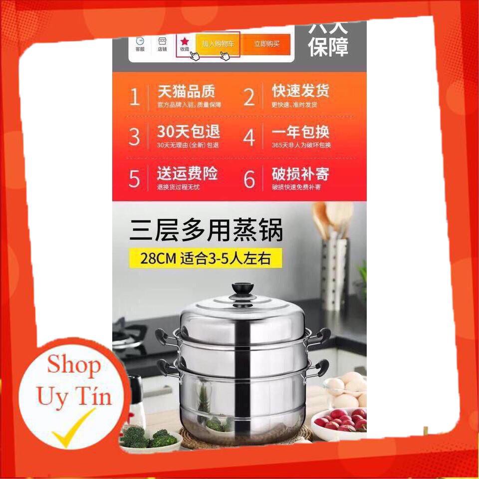 [Giá Sập Sàn] Bộ nồi hấp 3 tầng Inox 28cm