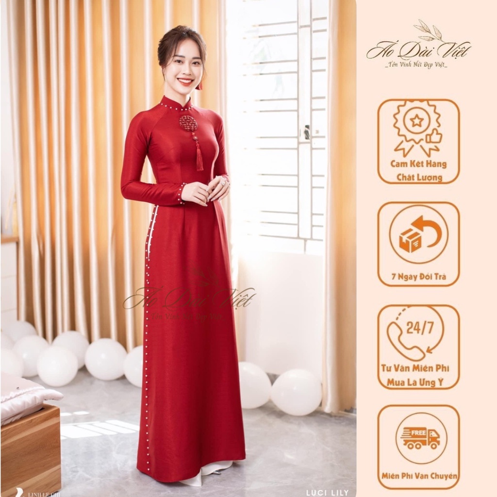 Áo Dài Cô Dâu 2 Màu Đỏ Trắng, Chất Lụa Cao Cấp, Chữ Hỷ Trước Ngực Kết Pha Lê Nhẹ Nhàng Nhưng Đầy Sang Trọng, Quyến Rũ