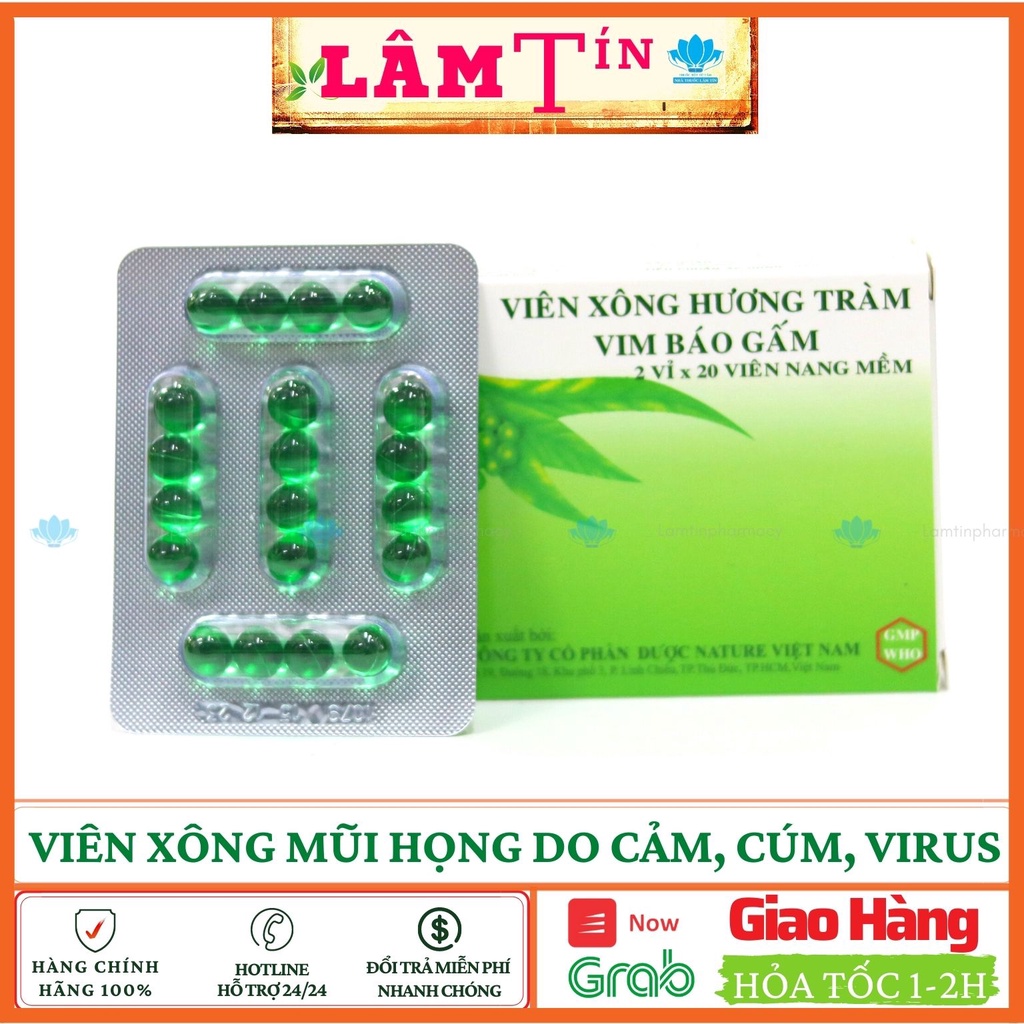 Viên Xông Hương Tràm Vim Báo Gấm Xông mũi họng cảm cúm ( Hàng chính hãng ) Hộp 2 vỉ x 20 viên