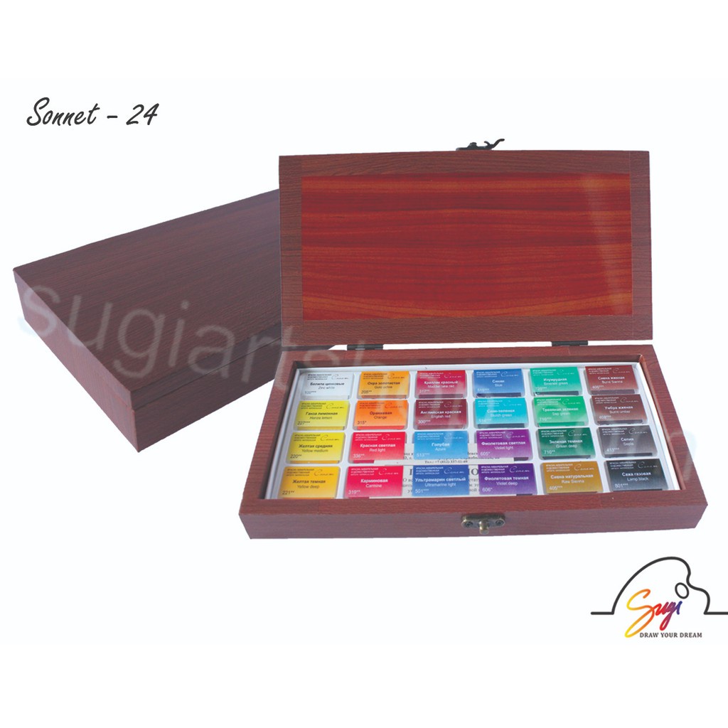 Màu nước sonnet 24 màu và hộp gỗ