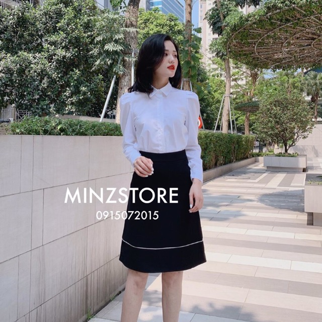Chân váy chữ A vạch trắng thời trang nữ chân váy công sở dáng dài