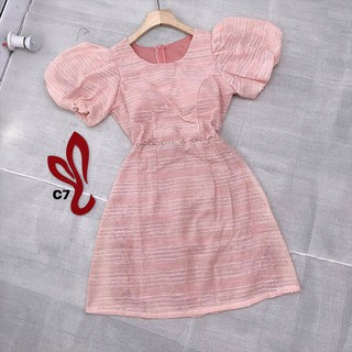 đầm tay phồng eo đính hạt tiểu thư sang chảnh