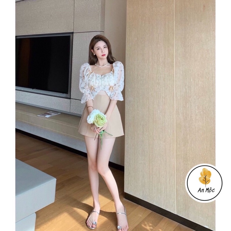 Quần short túi chéo phối vạt cạp cao tôn dáng cho nữ