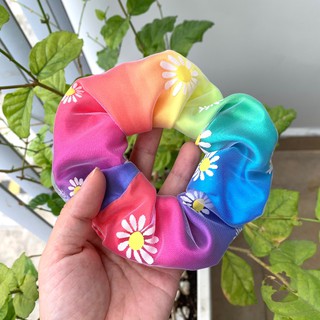 Cột tóc scrunchies voan lưới hoa cúc 2 lớp