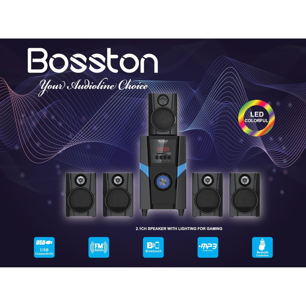 Loa vi tính 5.1 kiêm Bluetooth USB thẻ nhớ Bosston T3800-BT 45W led RGB 7 màu, nguồn 220V (Đen) - Nhất Tín Computer