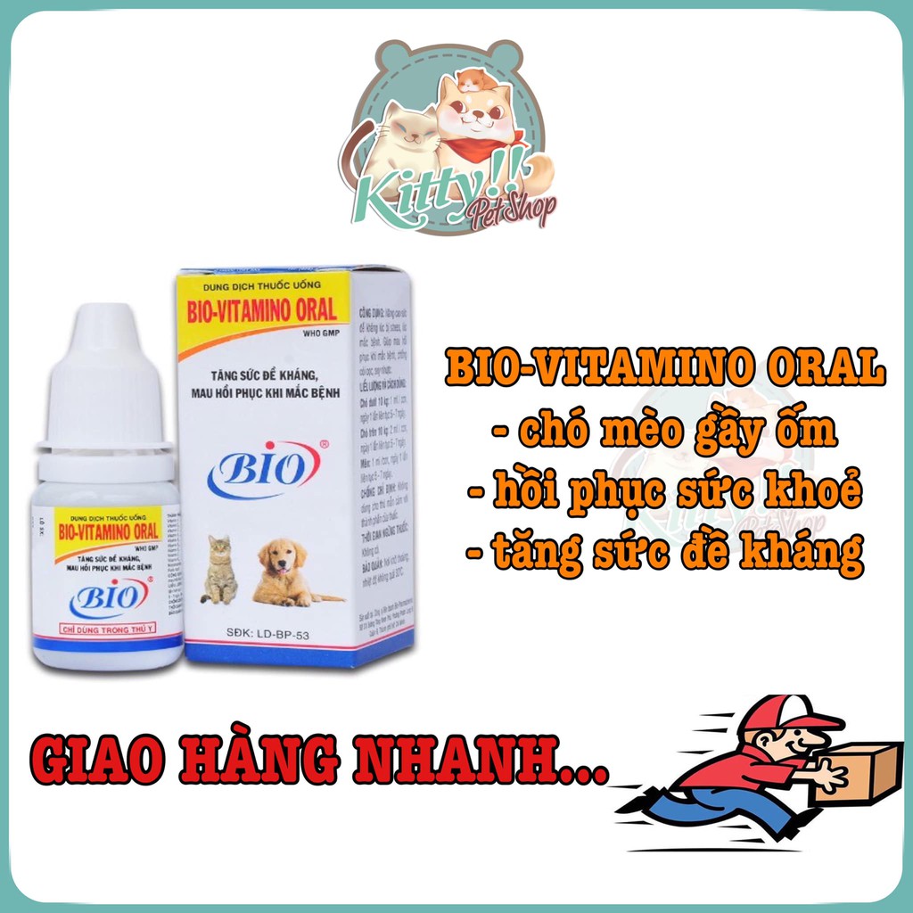 Bio Vitamino Oral -  giúp bổ sung vitamin, tăng sức đề kháng cho thú cưng, chó, mèo... dạng uống 10ml
