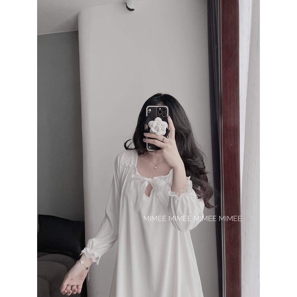 Váy ngủ trắng bánh bèo cotton sữa mimee