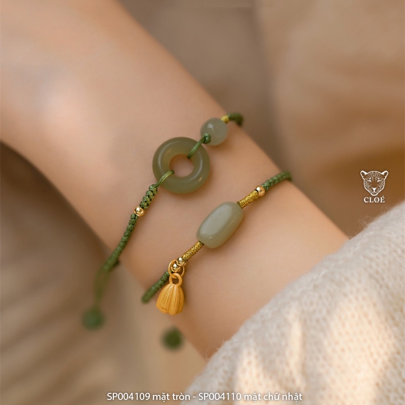 Lắc tay nữ dây rút vòng tay nữ đính ngọc xanh phong thủy phụ kiện trang sức Cloe Accessories 4109