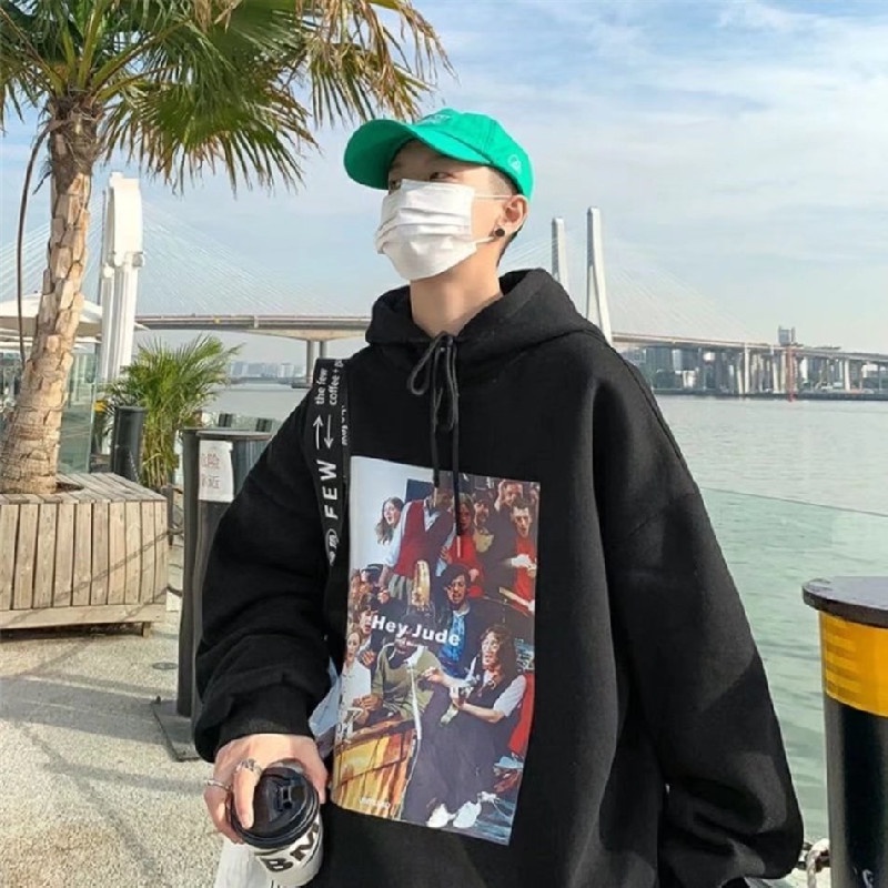 Áo hoodie tay dài dáng rộng in họa tiết hoạt hình phong cách Nhật Bản thời trang mùa đông cho nam size M-8XL