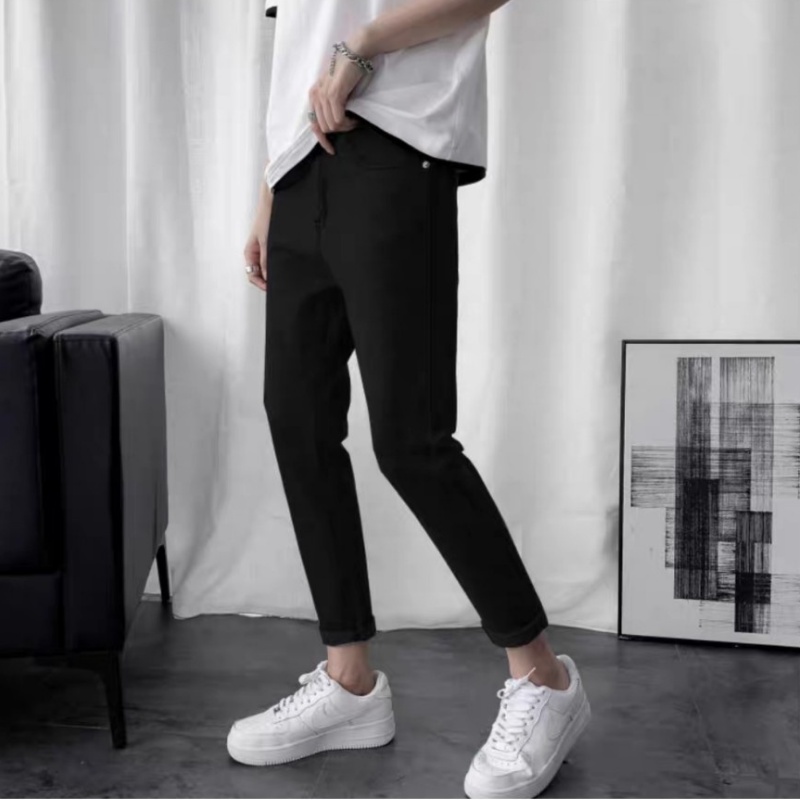 Quần Jeans Skinny,Mẫu quần jean nam đen [ Trơn &amp; Rách gối ] ống đứng tôn dáng - vải jeans bò co giãn 4 chiều cao cấp!
