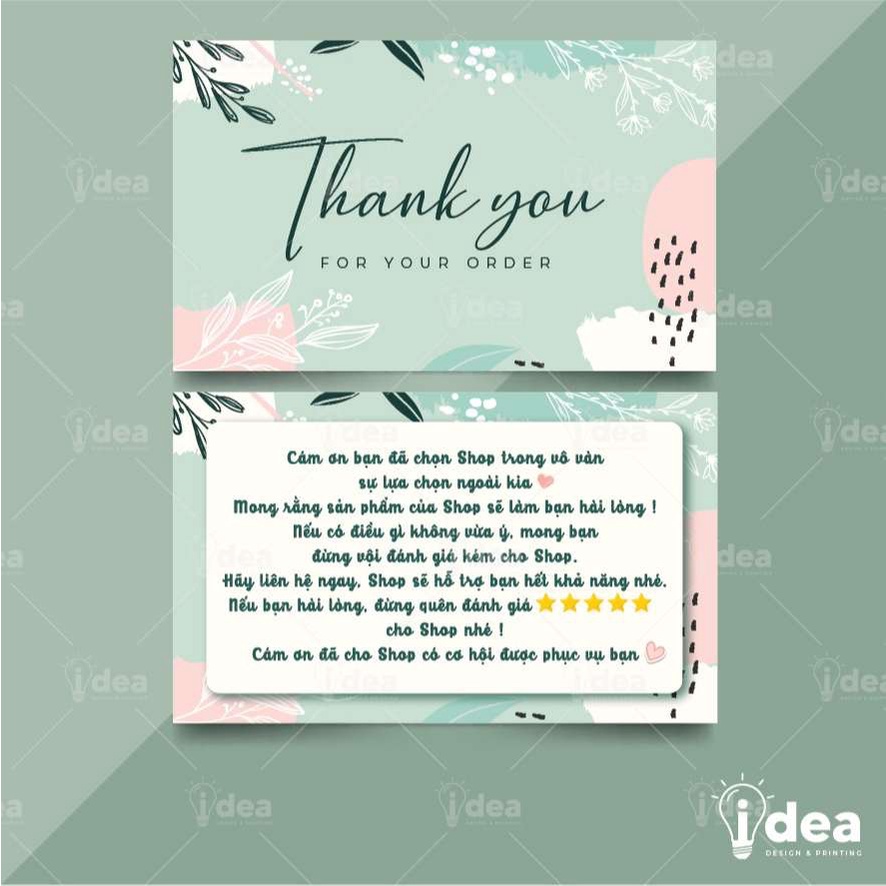 Card Cám Ơn, Card Thank You, Thiệp Cảm Ơn - Size 9x5,4cm - Giấy C300 Cán Màng Mờ 2 Mặt Màu Xanh Tinh Tế