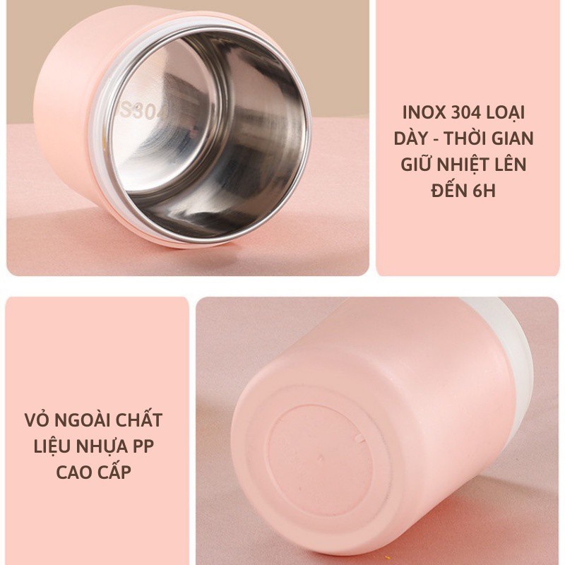 Cốc Đựng Canh Inox 304 Kèm Muỗng Riêng, Hộp Đựng Cháo Canh Soup Bền Đẹp Có Tay Xách Nắp Đậy - TomHouseVN