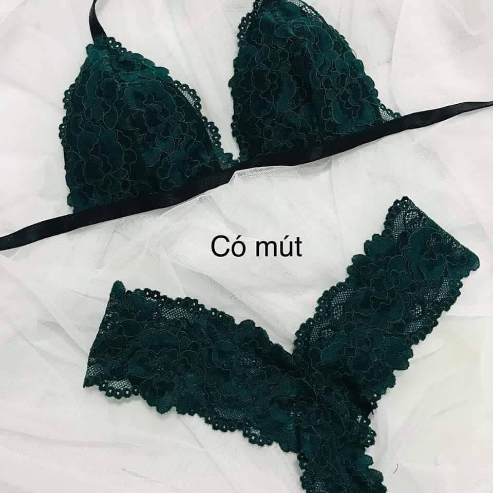 [ Ở ĐÂU RẺ HƠN SHOP HOÀN TIỀN ] 👙Sét bra hoa xanh rêu độc đáo lạ mắt thiết kế thoáng khí không gọng dễ mặc