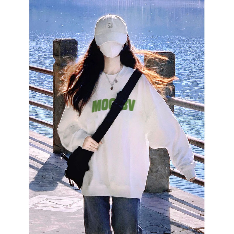 SELVZE Áo sweater Tay Dài oversize In Họa Tiết Thời Trang retro Mỹ Cho Nữ