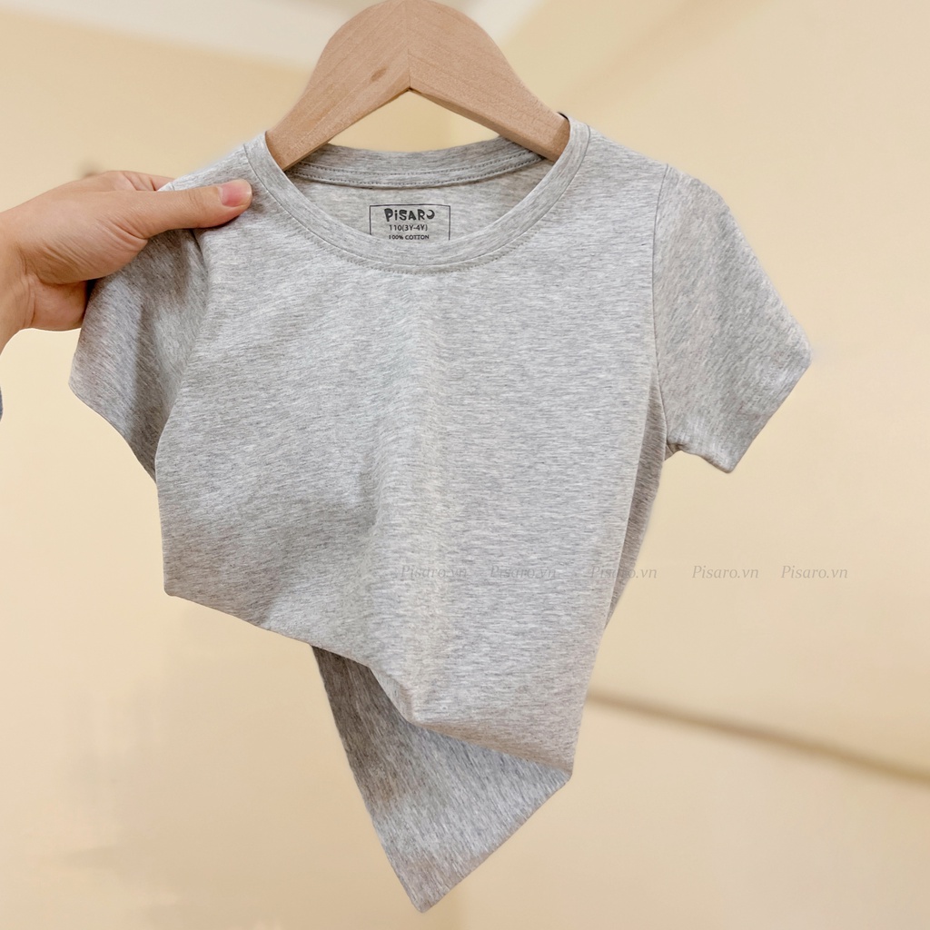 Áo thun trơn bé gái bé trai Pisaro Kids, Áo phông cộc tay mùa hè trẻ em vải cotton 100% mềm mịn