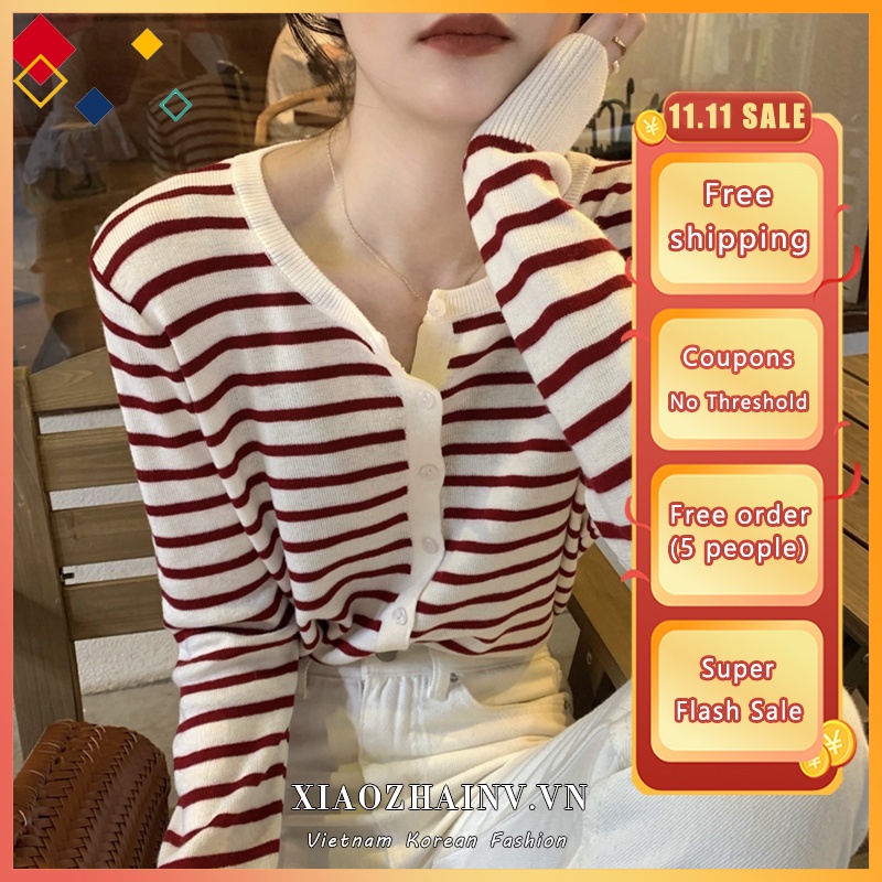 Áo Khoác Cardigan Dệt Kim Tay Dài Họa Tiết Sọc Ngang Thời Trang Hàn Quốc Cho Nữ Có 6 Màu Lựa Chọn Xiaozhainv | BigBuy360 - bigbuy360.vn