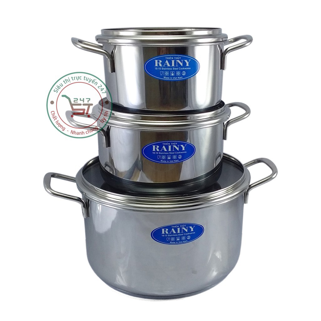 Bộ nồi inox 3 đáy 3 cái nắp kính Rainy RN06-3DK bền đẹp