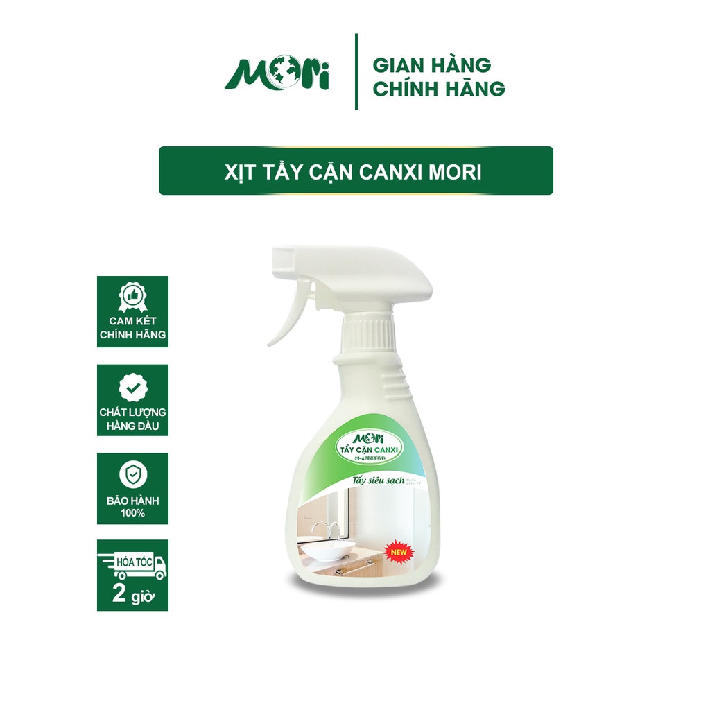 Tẩy cặn canxi, tẩy rửa nhà tắm MORI tẩy vòi inox vách kính bồn sứ gạch men