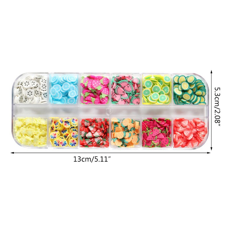 Hộp đất sét polymer mềm hình trái cây đính móng trang trí/ làm đồ trang sức thủ công diy thiết kế 12 ô