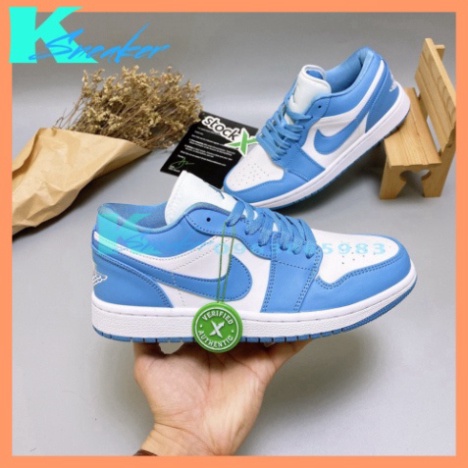 Giày Thể Thao Nam Nữ Jordan JD1 Low Xanh Da Trời Cổ Thấp Thời Trang Full Box Bill